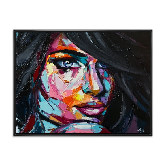Designart 'Abstract Colorful Fantasy Portrait Of A Young Woman II' Modern Framed Canvas Wall Art Print