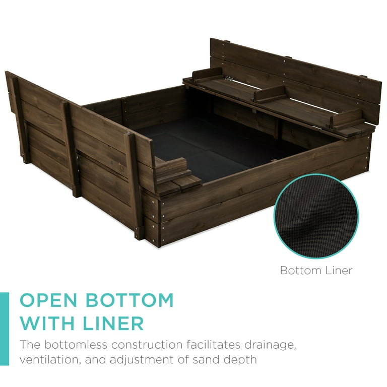 Best Choice Products 47x47-Inch Kids Wooden Outdoor Sandbox w/ 2