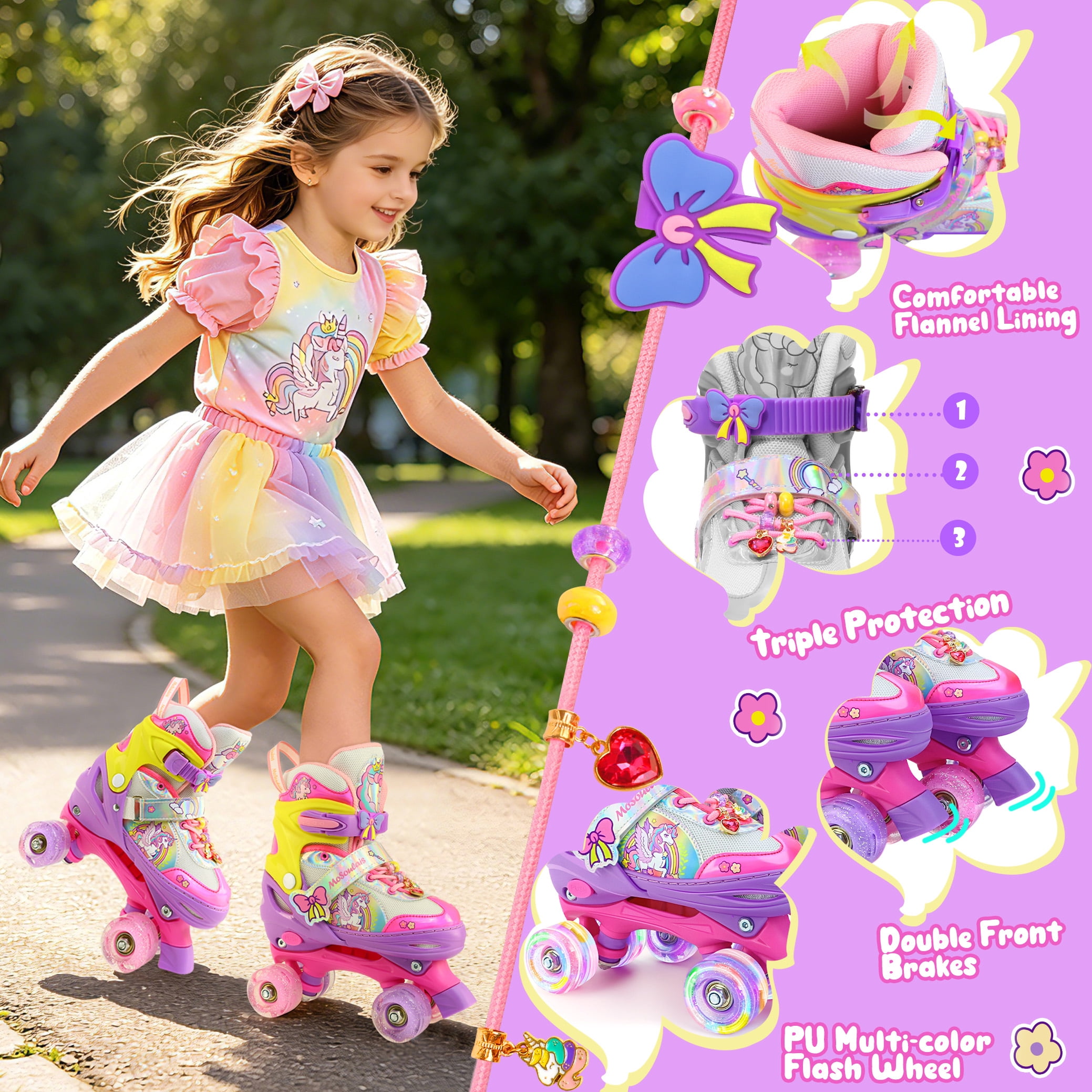 Girls Unicron Roller Skates for Kids Toddler Ages 2-4 5-8 8-12,Adjustable RollerSkates W/ LED Light-Up Wheels for Outdoor Beginner Gifts
