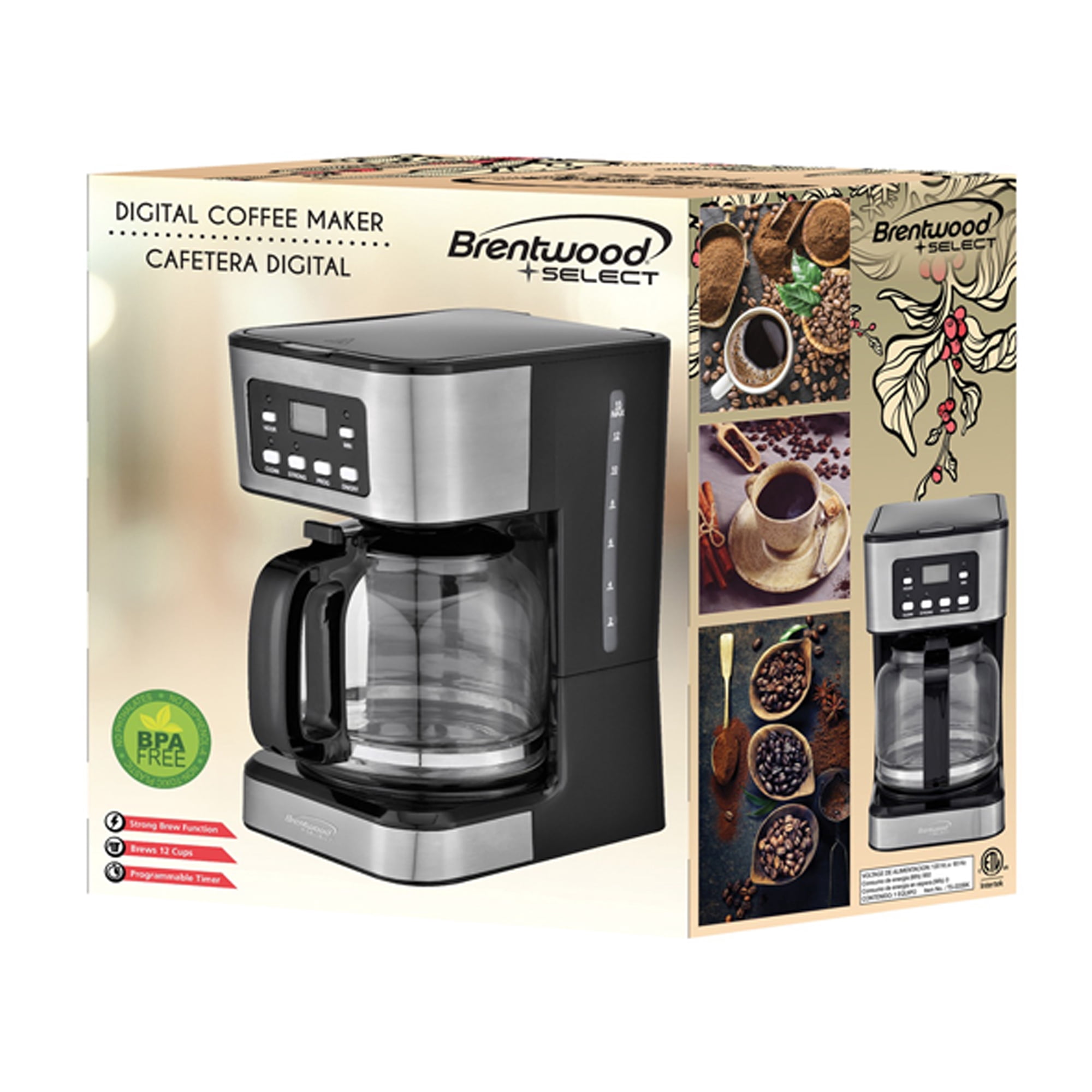 Brentwood Select 12-Cup Digital Coffee Maker, TS-222BKPT