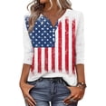 thumbnail image 5 of Women's Patriotic Star Print 250th Anniversary USA Shirt V-Neck Button 3/4 Sleeve T-Shirt, 5 of 6