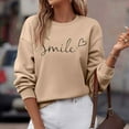 thumbnail image 5 of Cnbwig Women's Sweatshirt Daily Home Outdoor Solid Long Sleeve Letter Printed Hoodless Crew Neck T Shirt Pullover Ladies Sweatshirts Daily Wear Hoodies A-Khaki L, 5 of 8