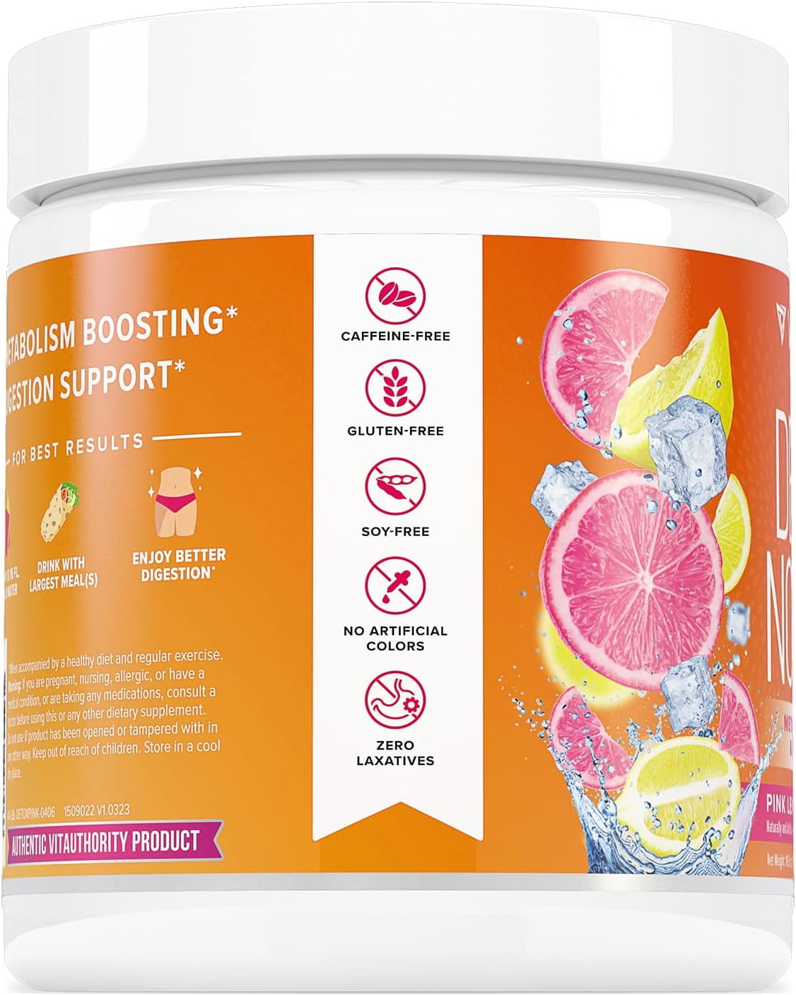 Vitauthority Detox Nourish Dietary Supplement Powder, Metabolism Support & Digestion Aid, Pink Lemonade, 10.9 oz