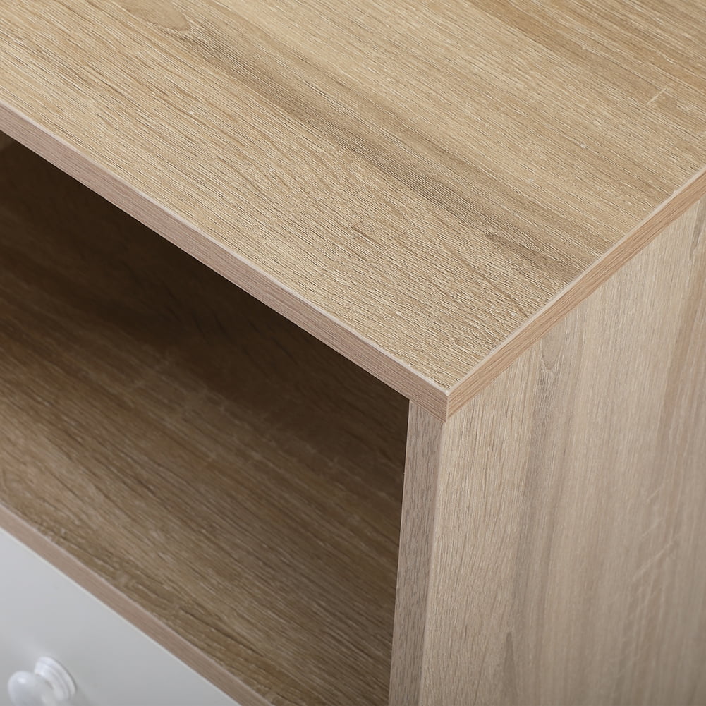 Kadyn Mid-century Wood Bedside Cupboard with 1-drawers, Bedside Cabinets with Storage, Natural-2PCS