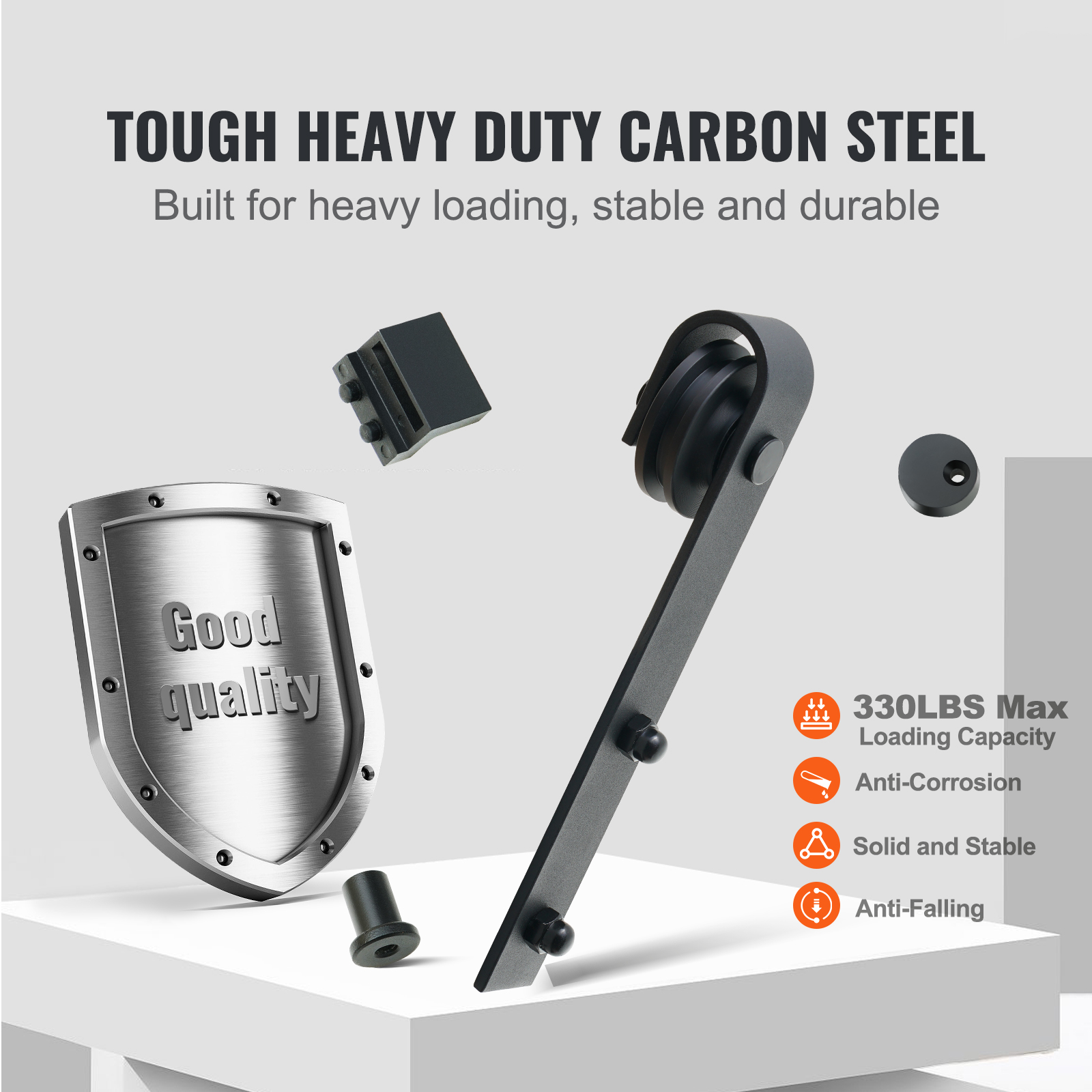 KFFKFF 8ft Sliding Barn Door Hardware Kit, Carbon Steel photo 3