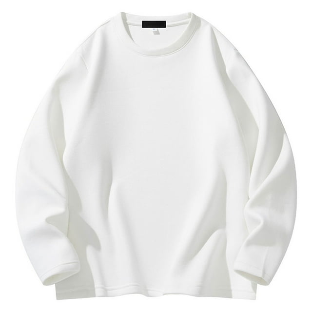 Lovzfmll Chandail Thermique en Peluche pour Homme, Décontracté, Uni, à Manches Longues, Col Ras du Cou, Couche Intérieure, Haut, Chemise pour Chaleur et Confort, Blanc, m