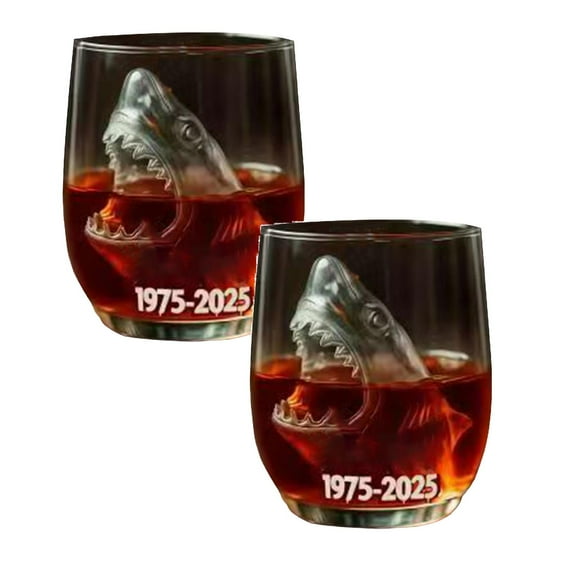 2025 New Stemless Glasses with 3D Shark Inside, Fancy Cool Red Cups, Funny Shark for Home Bar Decoration 350ml A 2PCS
