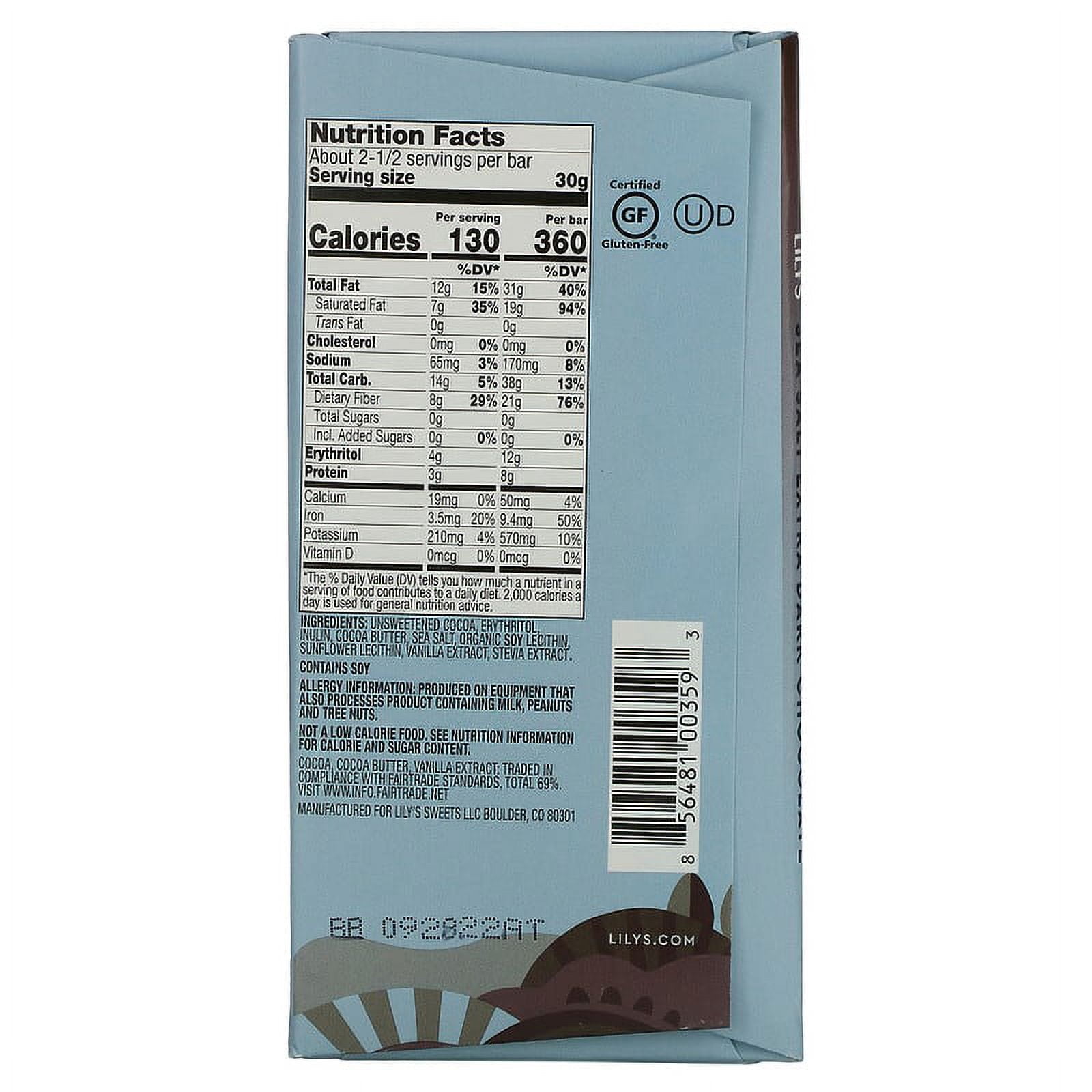 Lily's Sweets, Dark Chocolate Bar, Sea Salt, 70% Cocoa, 2.8 oz Pack of 3