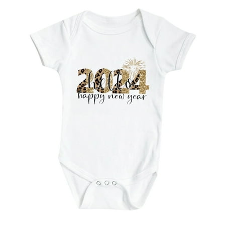 

YDOJG Bodysuits for Boys Girls Toddler One-Pieces Happy New Ybaby Romper My First New Youtfits Bodysuit Gold 6-9 Months