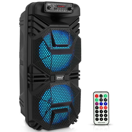 Pyle Dual 8’’ Bluetooth Portable PA Speaker - Portable PA & Karaoke Party Audio Speaker with Built-in Rechargeable Battery Flashing Party Lights MP3/USB/ /FM Radio (600 Watt MAX)