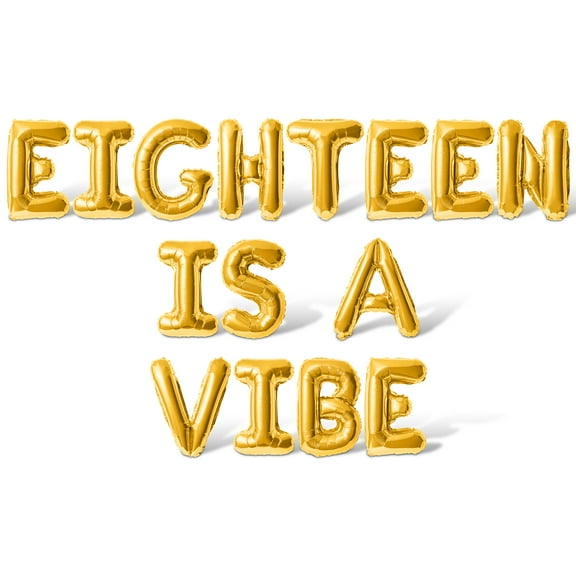 Letter Balloons - EIGHTEEN IS A VIBE 16" Inch Alphabet Letters Foil Mylar Balloon 18th Birthday Party Banner (Gold)