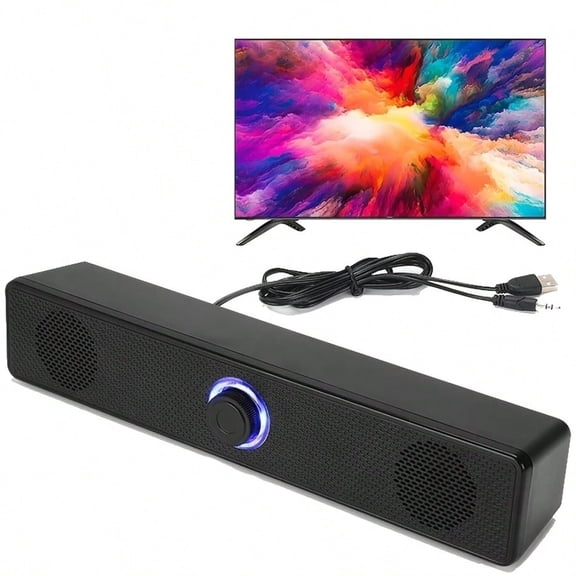 Portable Desktop Long Soundbar Speaker, Wired Long Speaker with Dual Subwoofer Sound System for TV Computer