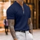 thumbnail image 3 of Camiseta ajustada para hombre, informal, de color puro, con cremallera, cuello simulado, manga corta para uso diario, 3 of 5