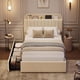 thumbnail image 5 of Tamaño individual beige marco de cama para para niños: almacenamiento cabecero con 2 cajones, bouclé forrado cama de plataforma con estante de libros, no box spring required, easy to assemble, 5 of 7