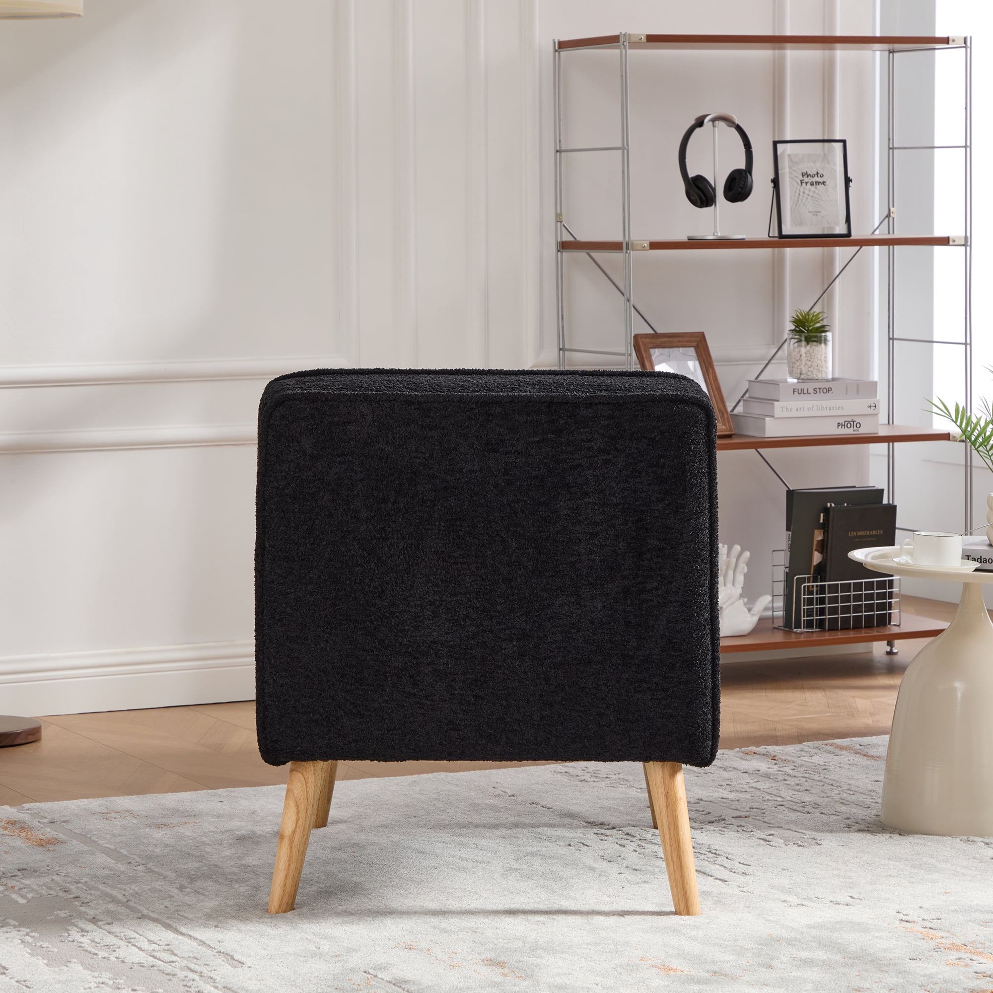 Armless Accent Chair, Upholstered Chair, Chenille Accent Chair with Rubber Wood Legs, Black for Living Room, Bedroom, Office