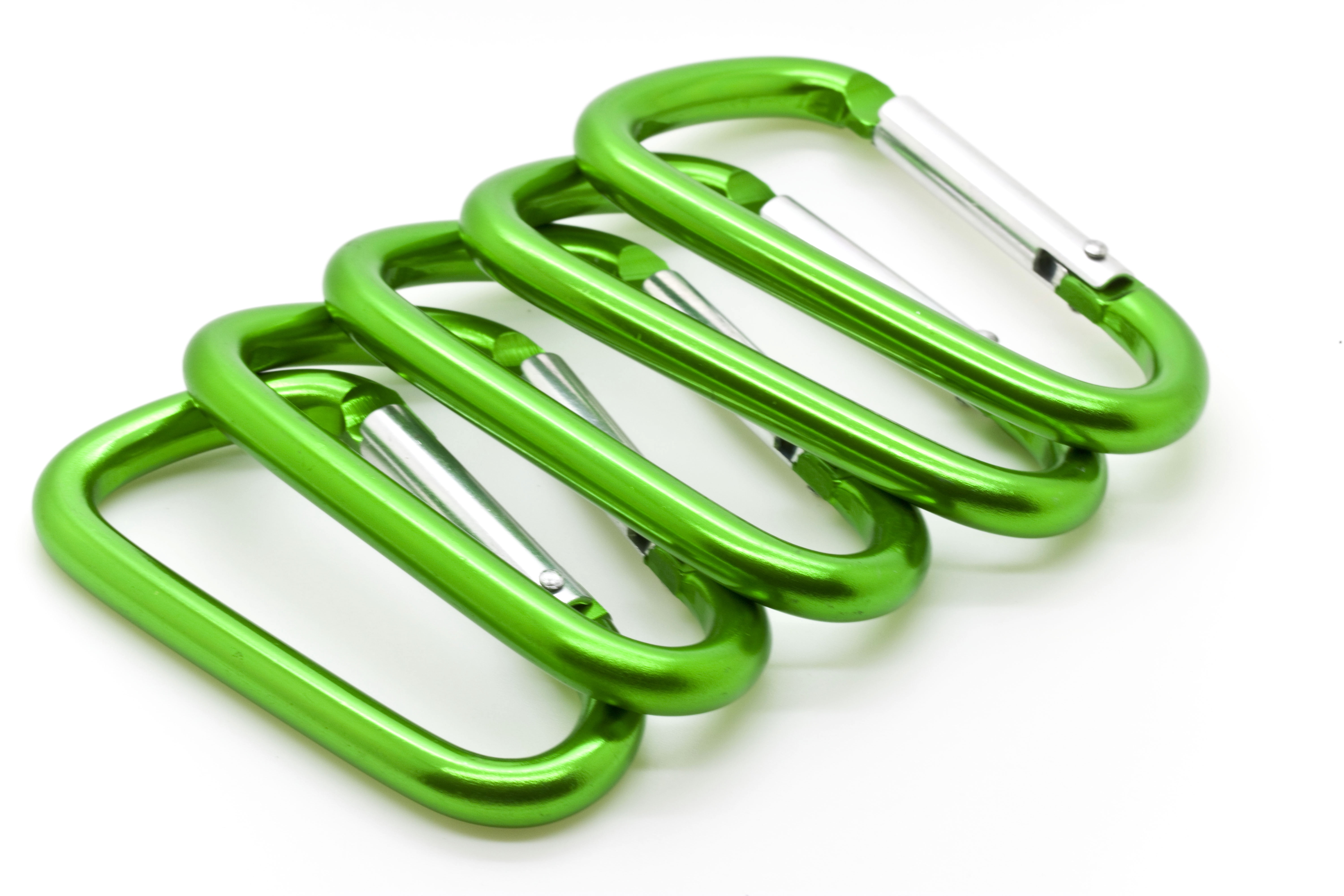 Pack 50 pcs - 3 inch Green Aluminum Carabiner D Shape Buckle Pack, Keychain Clip, Spring Snap Key Chain Clip Hook Buckle