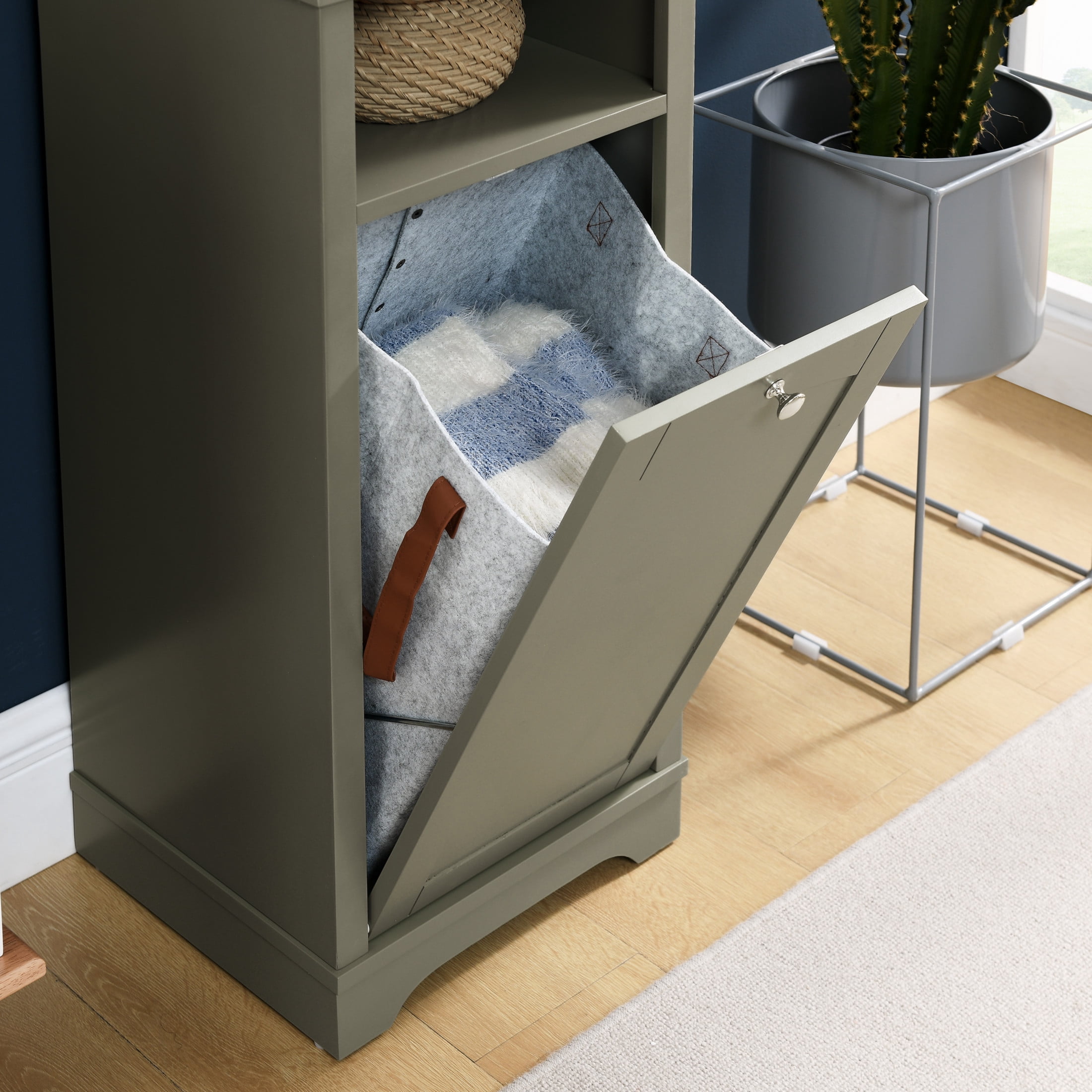 Noble House Bathroom Storage Cabinet with Laundry Hamper, Adjustable Shelves, Standing Organizer for Small Spaces, Grey