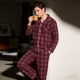 thumbnail image 2 of Vulcanodon Men's 100% Cotton Flannel Pajama Sets, Soft Plaid PJS Long Sleeve Sleepwear 2 Piece Button Down Lounge Set（Burgundy Brown Plaid,Large）, 2 of 6