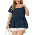 thumbnail image 5 of MODA NOVA Juniors Plus Size T-Shirts Square Neck Peplum Summer Short Sleeve Tops 1X Navy Blue, 5 of 7
