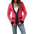 thumbnail image 3 of Women's Open Front Cardigan Sweaters with Trim, Long Sleeve Knit Cardigan Casual for Fall and Winter Rose Red L, 3 of 9