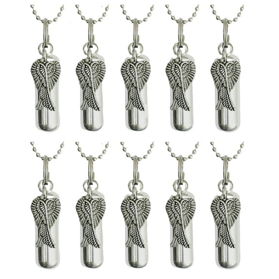 Set of Ten Crossed Angel Wings Personal  Cremation Urn Necklaces