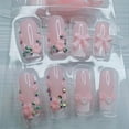 thumbnail image 3 of 24pcs French Tip Press-On Nails - Short, Charms, Bow, Flower Design, Pink, Cute, Square Shape, Acrylic, Rhinestones Pink French Bow Nails 6, 3 of 4