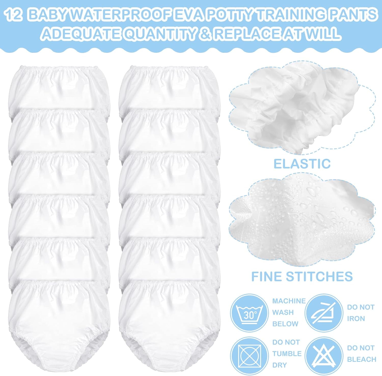 Yoqb 12 Packs Waterproof Plastic Pants for Toddlers Reusable Diaper Covers Unisex Baby Potty Training Underwear CoversA108