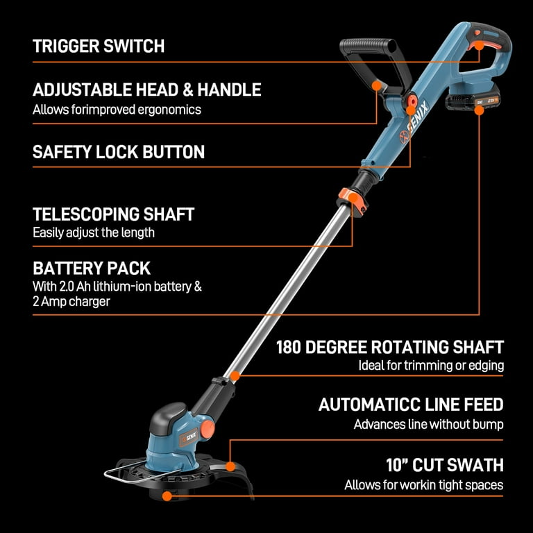 SENIX 20V Max 10-inch Cordless Lawn Edger & Trimmer, Adjustable