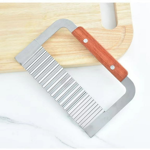Crinkle Cutter for Veggies, Stainless Steel Potato Slicer, Wavy Crinkle Cutting Chopping Tools with Wooden Handle for Crinkle Cut French Fry Slicer Salad Chopping Knife, Soap Cutter Vegetable