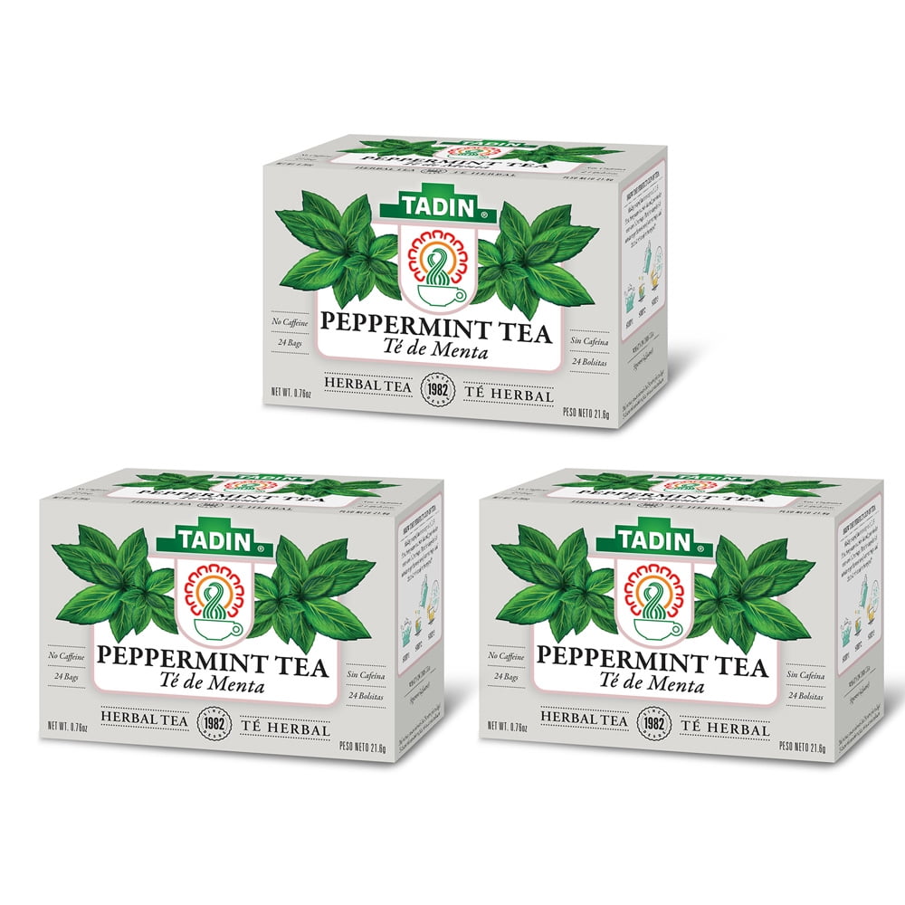 Tadin Peppermint Tea. Soothes your body, Improves Energy and Eases Digestive Problems. Caffeine Free. Low Calory Herbal Blend. 24 Bags. 0.85 oz. Pack of 3