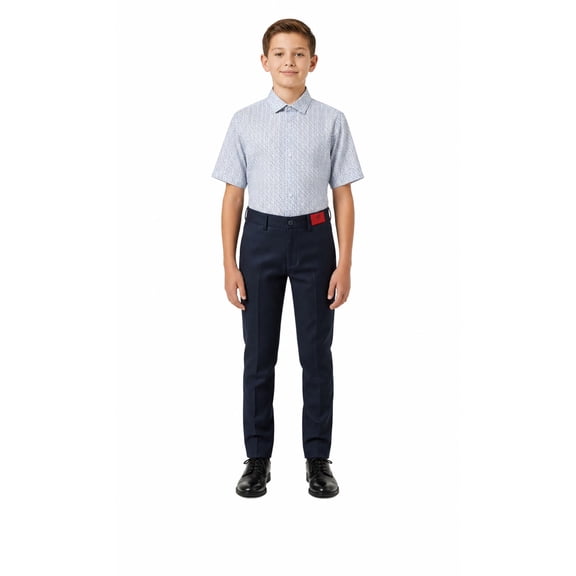 Elie Balleh Boys Baby Blue Printed Button Down Short Sleeve Shirt - BLUE, 4
