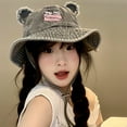thumbnail image 6 of RUISINERY Fashionable Bear Ear Bucket Hat for Various Head Size Spring Windproof Fisherman Hat Distressed Hat for Everyday Wear, 6 of 6