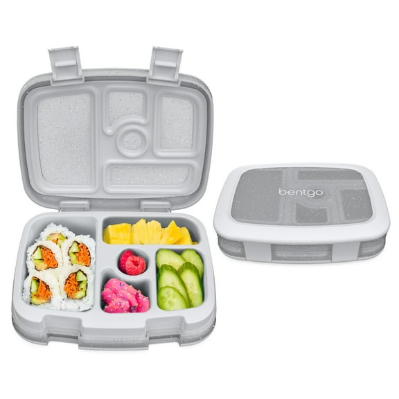 Bentgo Kids 5-Compartment Lunch Box - Glitter Design for School, Ideal for Ages 3-7, Leak-Proof, Drop-Proof, Dishwasher Safe, & Made with BPA-Free Materials (Glitter Edition - Silver)