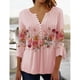 thumbnail image 5 of Camiseta básica con botones y pliegues de manga corta con escote en V y estampado floral para mujer de moda de primavera y verano, 5 of 6