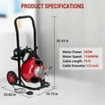 thumbnail image 7 of Garvee Drain Cleaner Machine 75FT x 1/2" Cable 250W Electric Pipe Dredger Sewer Snake Clog Remover Household Plumbing Tool, 7 of 7