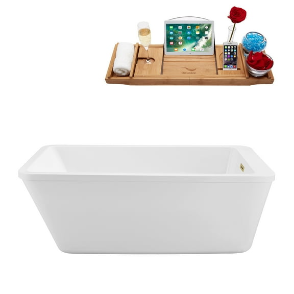60" Streamline N240BBR Soaking Freestanding Tub and Tray With Internal Drain in Brushed Brass