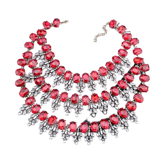 Collar geométrico Qarigey de aleación para mujer con diamantes de imitación Rojo AP014485-06
