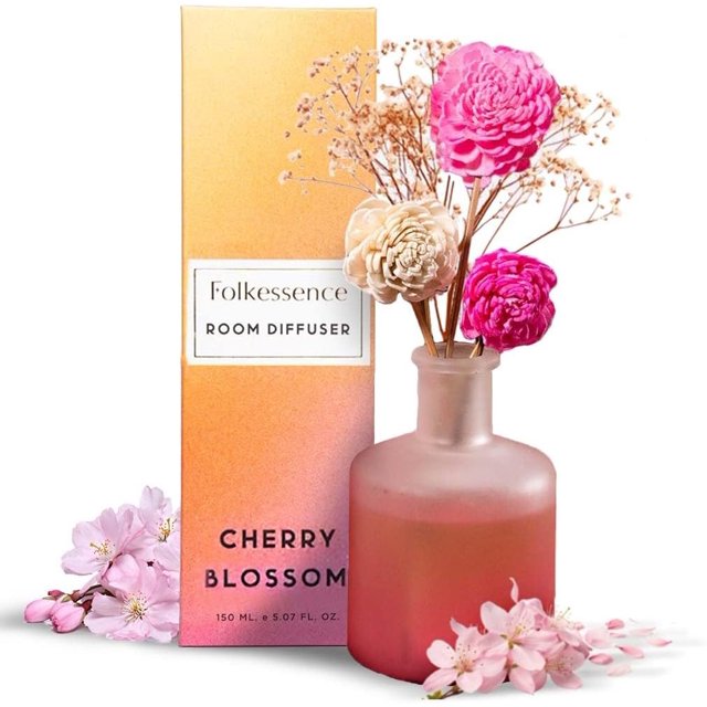 Folkulture Reed Diffuser or Aroma Diffusers | 150 ml Oil Diffuser for Home or Bathroom Accessories Set | Aromatherapy Diffusers with Sticks | Oil Diifusers with Diffuser Sticks | (Cherry Blossom)