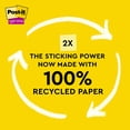 thumbnail image 4 of Post-it Super Sticky Recycled Notes, 3 in x 3 in, 24 Pads, 70 Sheets/Pad, 2x the Sticking Power, Canary Yellow, 100% Rec, 4 of 9