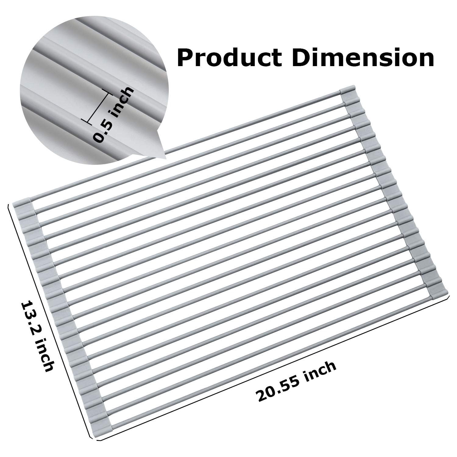 Nilkanth - Over The Sink Multipurpose Roll-Up Dish Drying Rack (Warm Gray, Large)(Stainless Steel;Silicone)