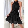 thumbnail image 4 of Women'S Tie Sleeveless Ruffle Hem Dress Patchwork Design Summer Chic Beach Party Gown Black XL, 4 of 7