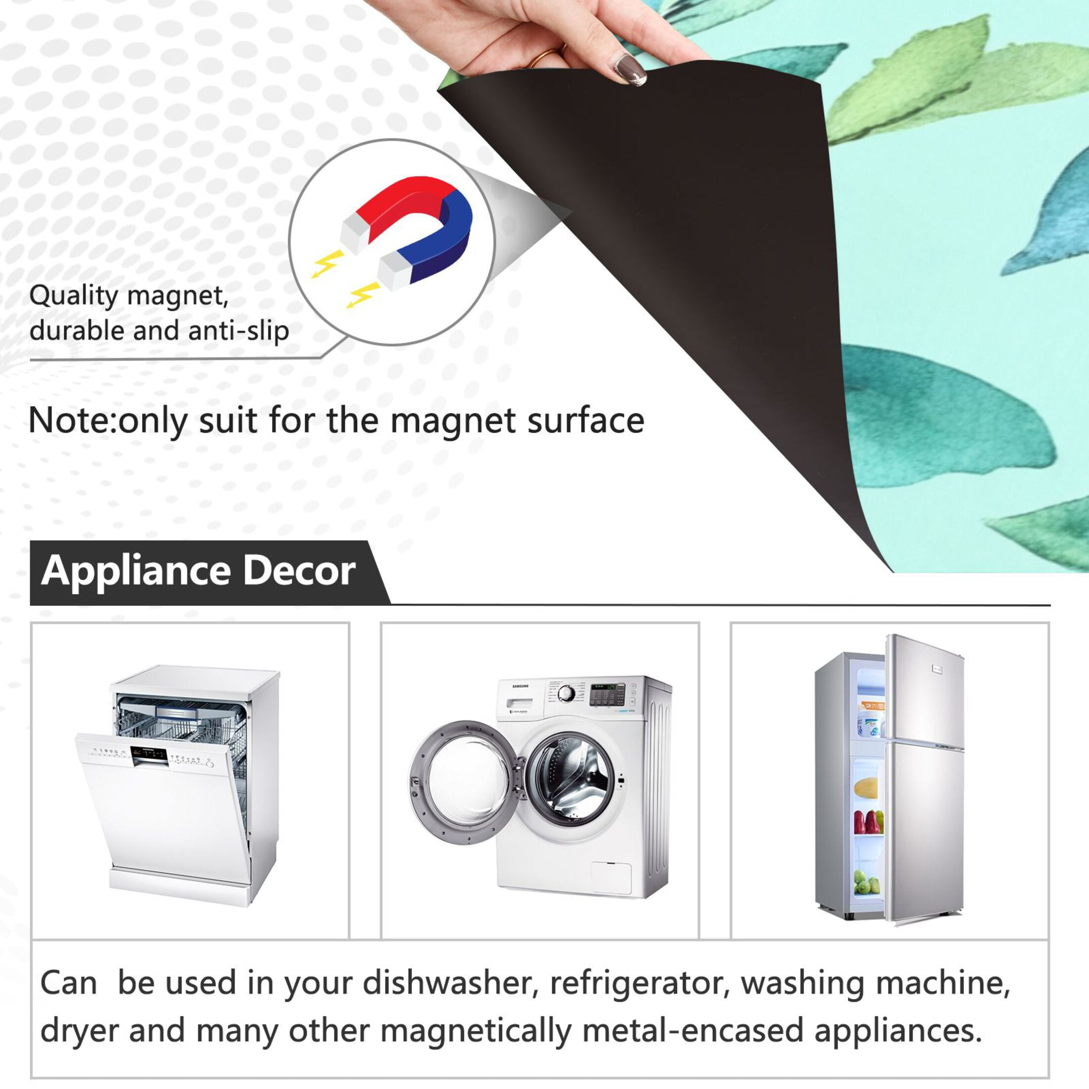 Dishwasher Magnetic Sticker 23x26 Inch Refrigerator Magnetic Sticker Washing Machine Magnetic Sticker Kitchen Panel Magnetic Sticker Home Decor Cartoon Navy Flowers