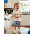 thumbnail image 6 of BemeyourBBs Toddler Baby Boy Birthday Outfits 1 2 3 4 Years Old Birthday Summer Clothes Short Sleeve Excavator Truck Vehicles Embroidery T Shirt Plaid Shorts Set Toddler Boys Summer Outfit, 6 of 9