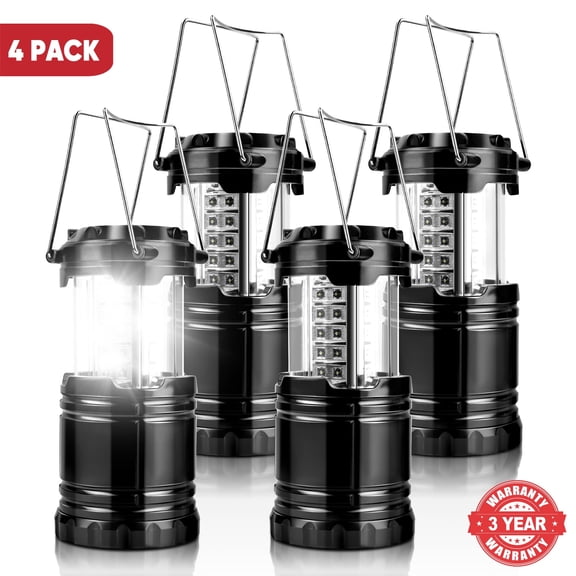 LED Camping Lanterns 4 Pack, Collapsible Battery Powered Flashlights, Emergency Lights for Hiking, Tents and Outdoor Use