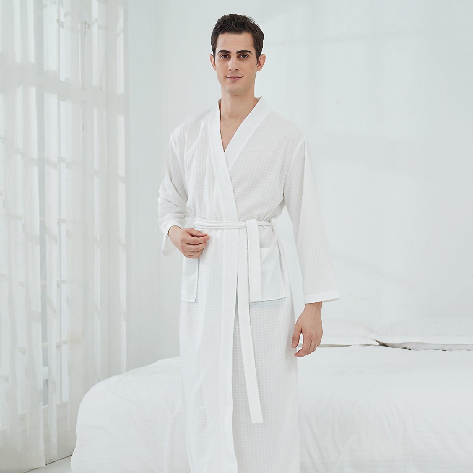 Albornoz unisex Bata de spa ligera hasta el muslo para hombres y mujeres Servicio a domicilio Hotel Blanco XXXL 80 90 kg