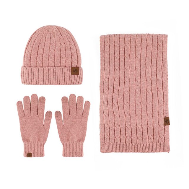 Conjunto de guantes de lana para hombres y mujeres, gorro de lana cálido, bufanda larga, calentador de cuello, guantes de pantalla táctil, 3 en 1, Invierno