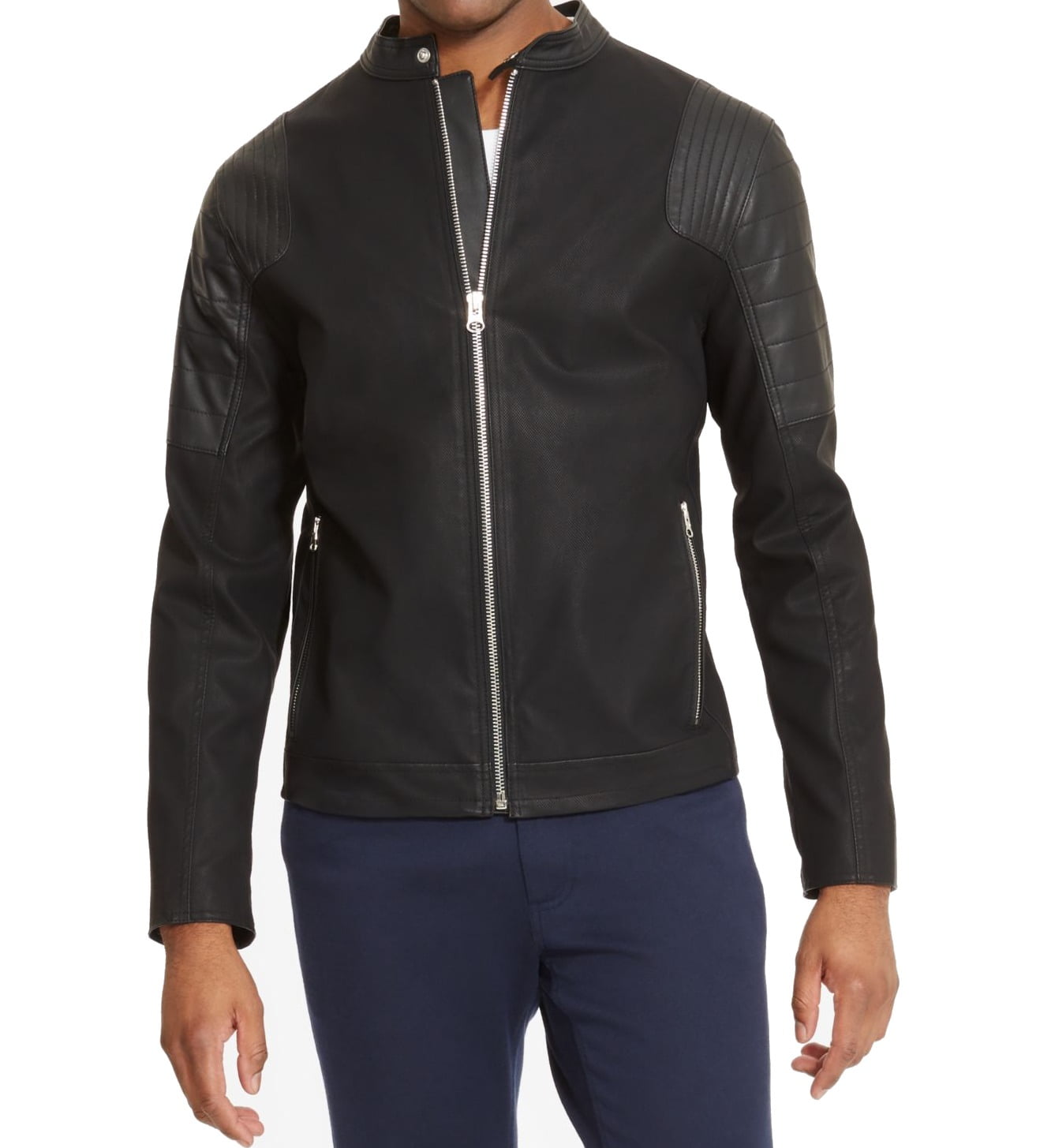 Reaction Kenneth Cole Moto Mock Pleather Jacket Small Black