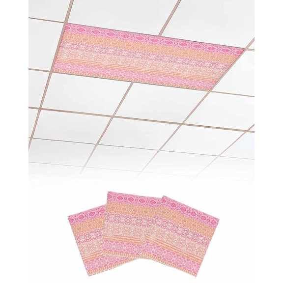 Fluorescent Light Covers for Ceiling Lights 3 Pack, Pink Orange Boho Magnetic Ceiling Light Covers 2x4ft for Classroom Office School, Contemporary Abstract Art Geometric Drop Ceiling Light Shade