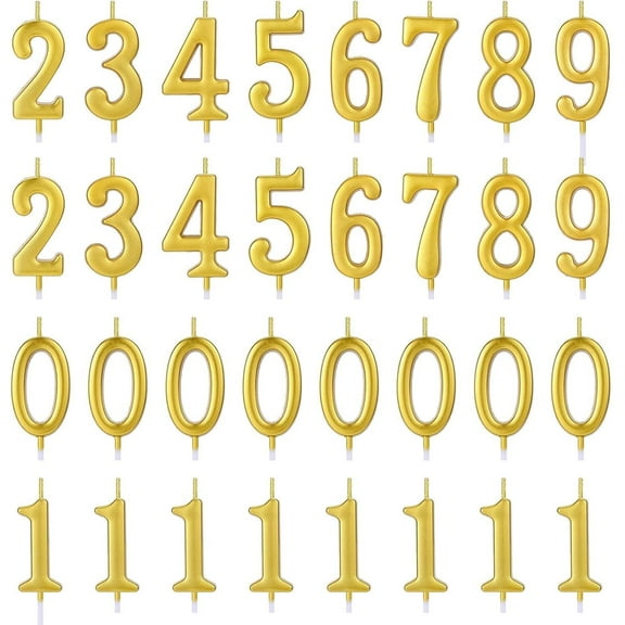 32 Pieces Number Cake Candles, Gold Cake Candles, Cake Decoration for Birthday
