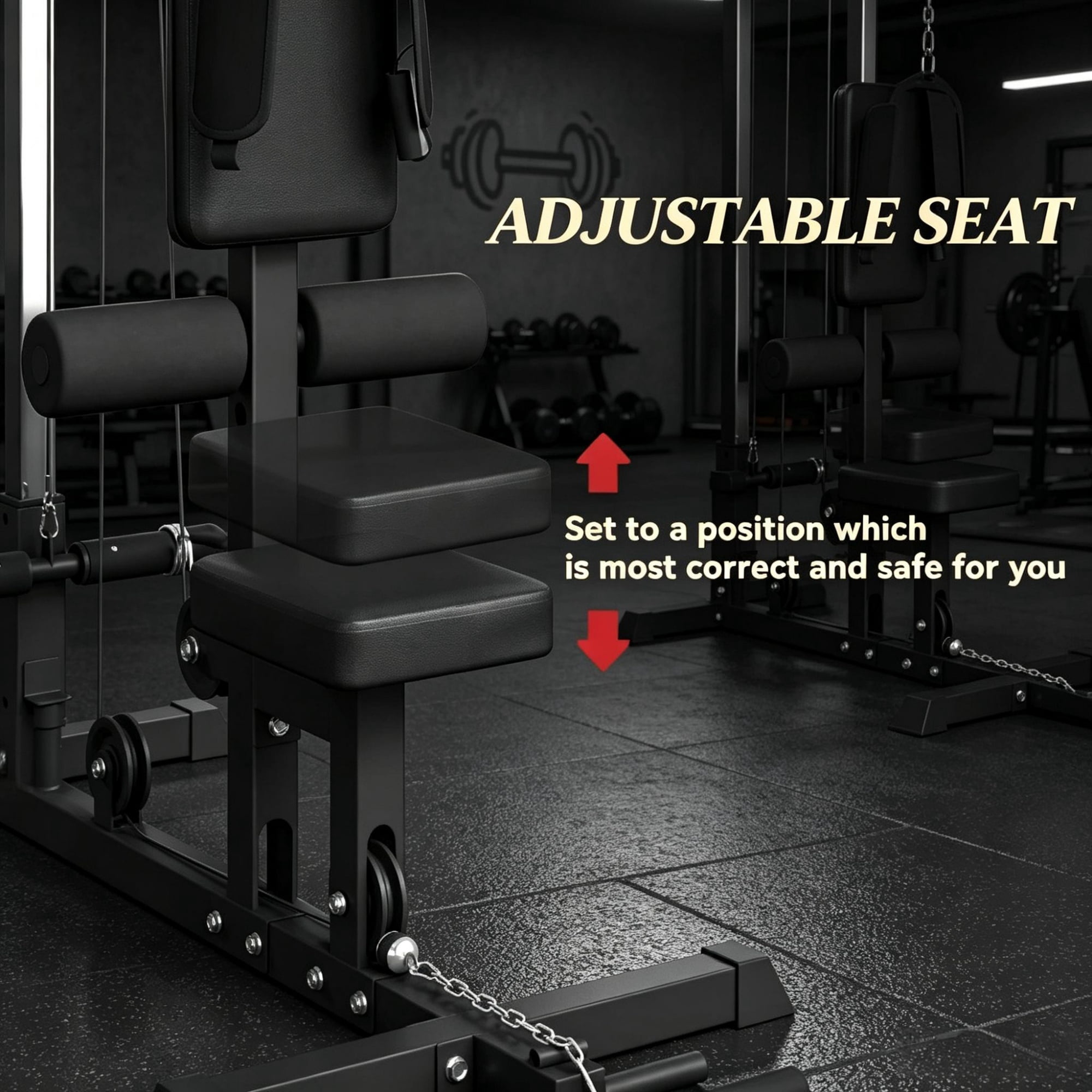 Pull Down Machine with Adjustable Seat And Flip-Up Footplate High/Low Pulley Home Gym Equipment Black
